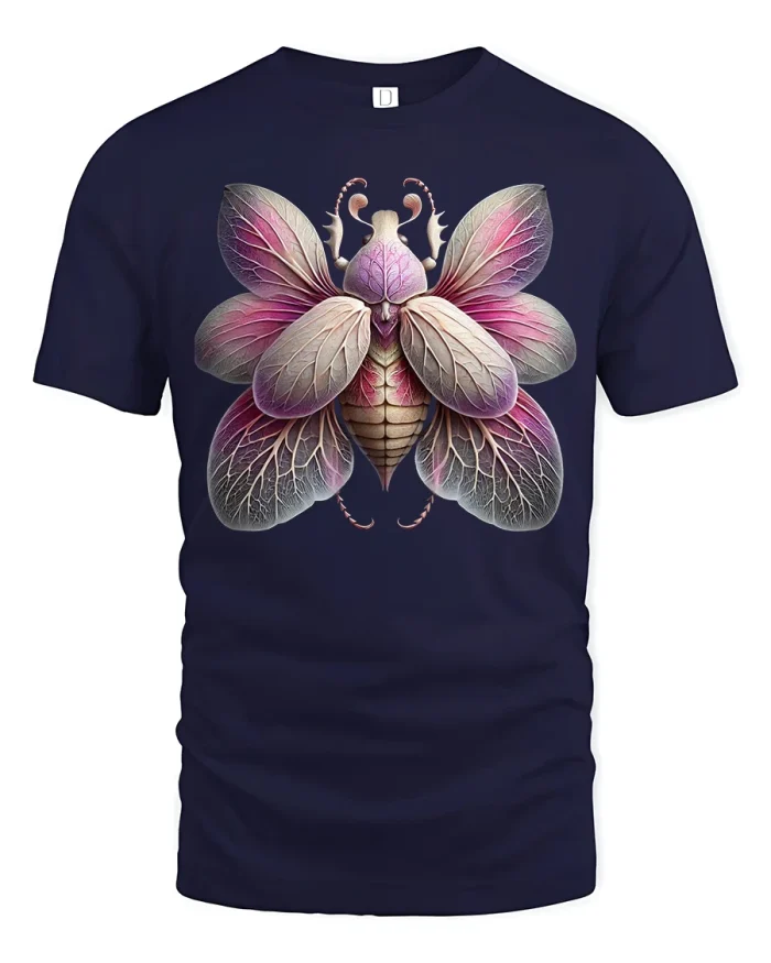 Floral Moth Tee Beautiful Insect Art Nature T-Shirt - navy t-shirt on white background