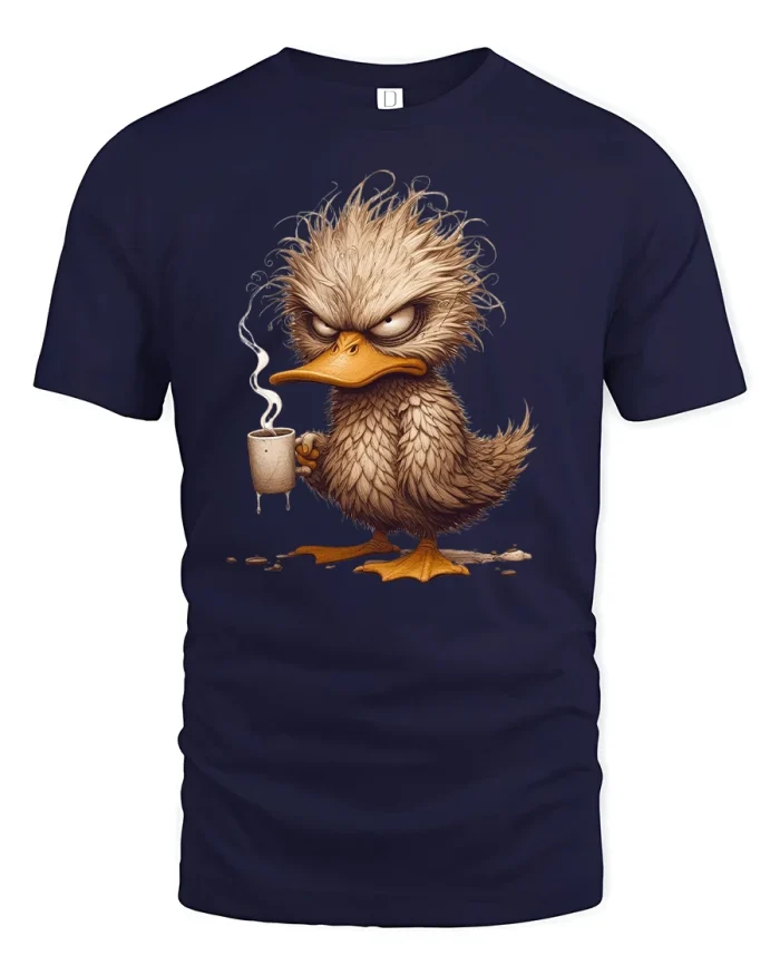 Grumpy Duck Coffee Tee Funny Morning Mood T-Shirt - navy t-shirt on white background