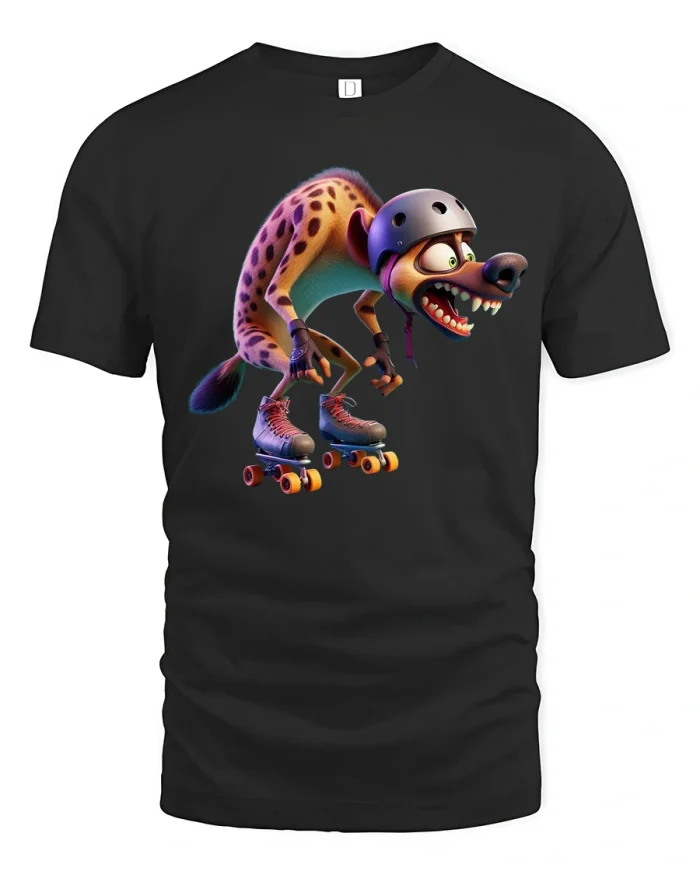 Funny Roller Skating Hyena Cartoon Tee for Skater Fans Tshirt - black t-shirt on white background