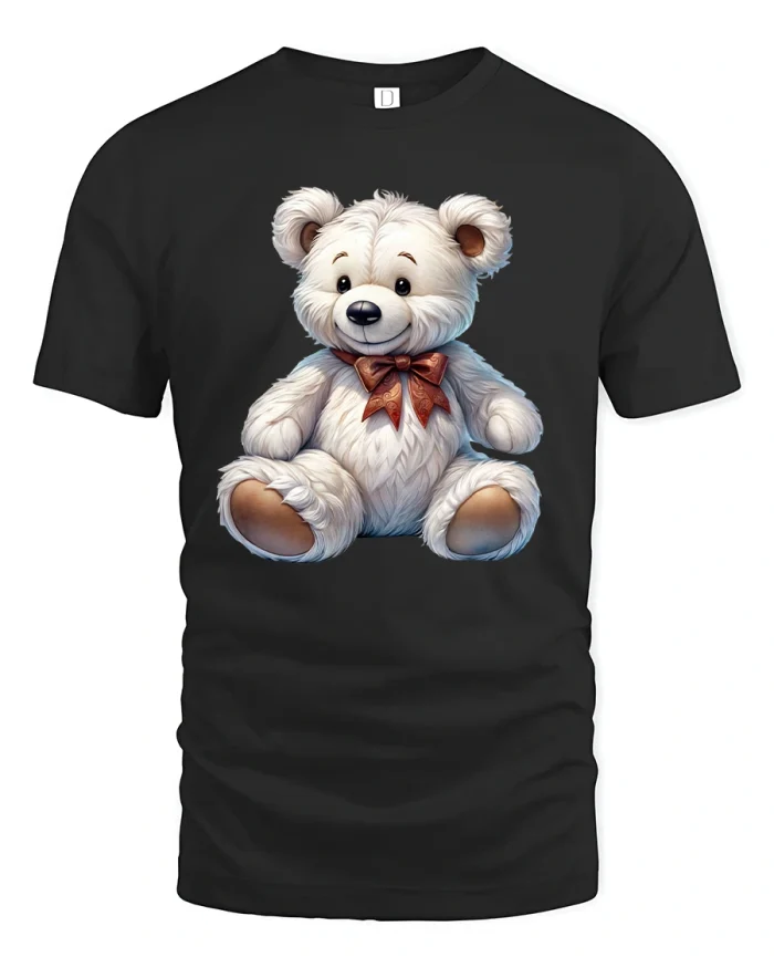 Cute Fluffy Teddy Bear Bow Tie Adorable Cartoon T-Shirt Tee - black t-shirt on white background