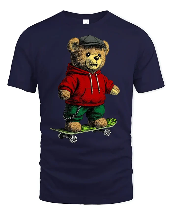 Cool Skateboard Bear Graphic Tee for Skater Fans Tshirt - navy t-shirt on white background