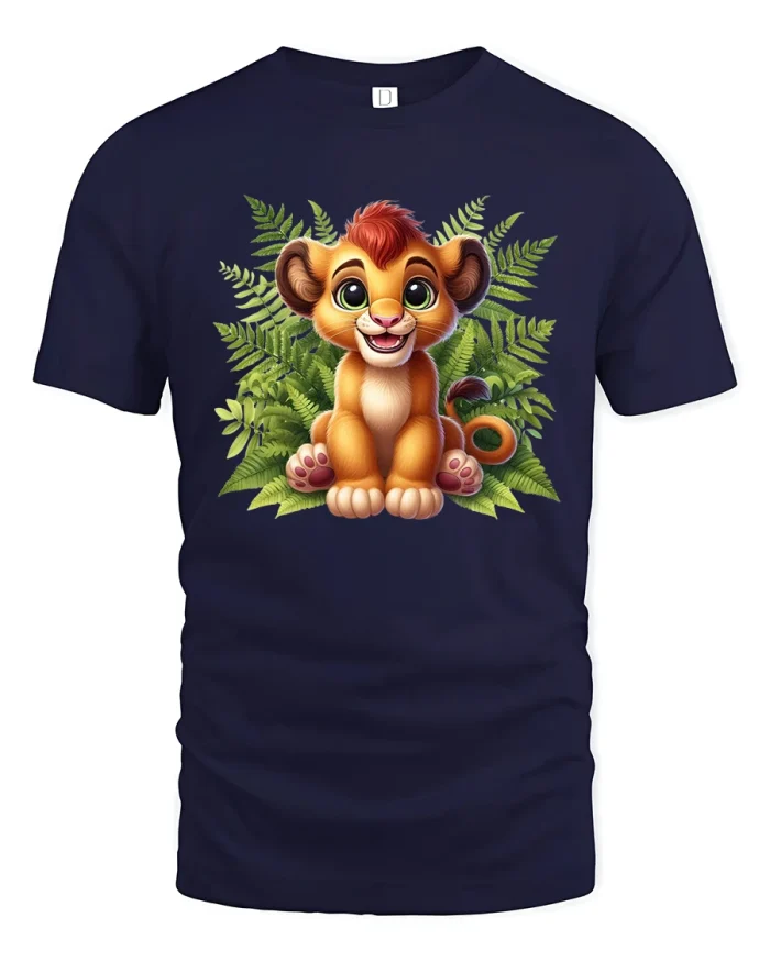 Cute Jungle Baby Lion Tee for Kids and Adults Animal Lovers - navy t-shirt on white background
