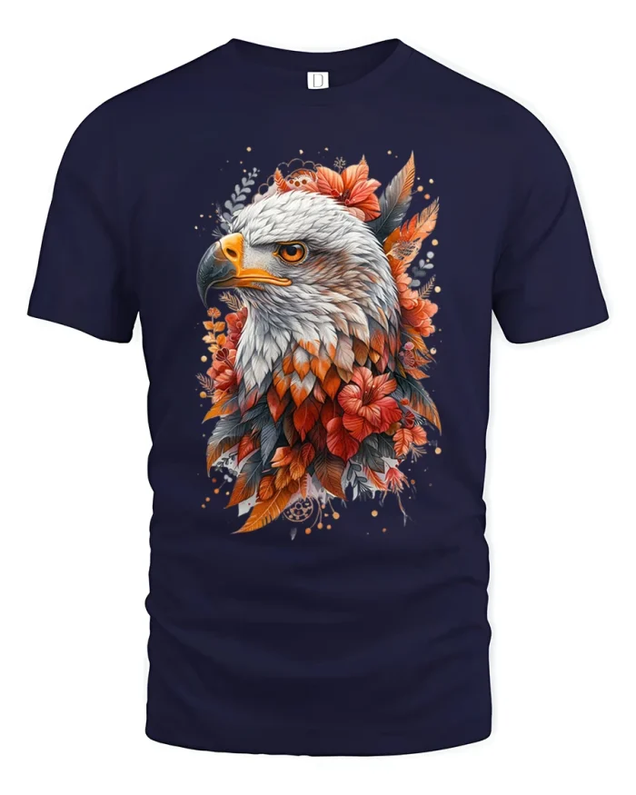 Floral Eagle Spirit Tee Majestic Wild Freedom Art Tshirt - navy t-shirt on white background