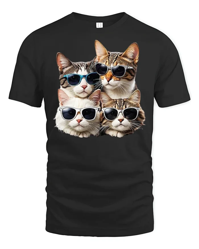 Cool Cats in Sunglasses Funny Graphic T-Shirt - black t-shirt on white background