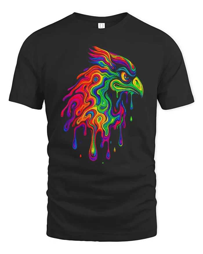 Psychedelic Eagle T-Shirt Colorful Trippy Art Tee - black t-shirt on white background