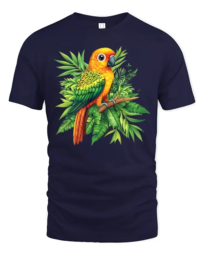 Tropical Parrot T-Shirt Colorful Jungle Bird Tee - navy t-shirt on white background
