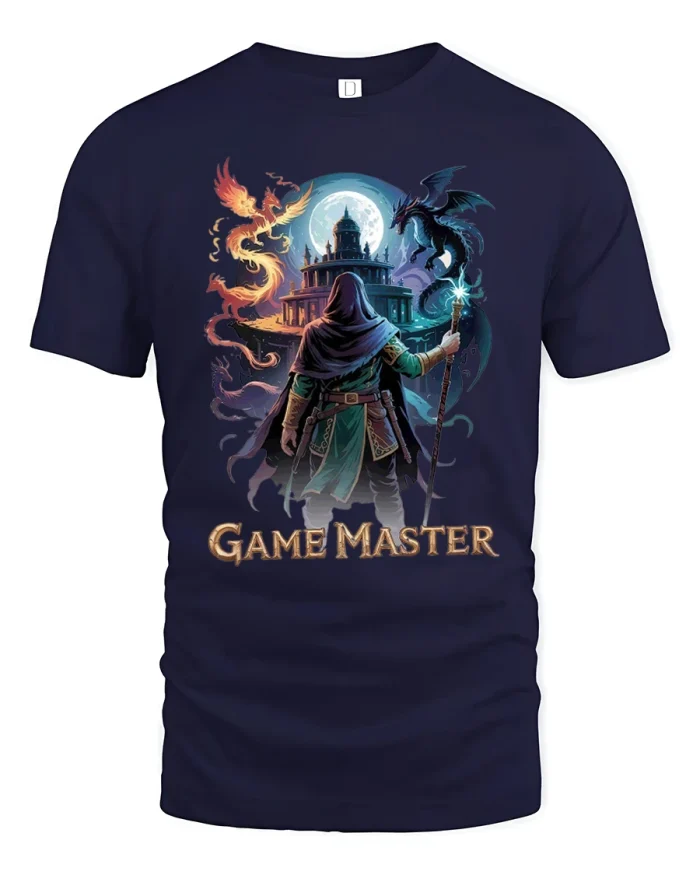 Game Master T-Shirt Fantasy RPG Wizard Graphic Tee - navy t-shirt on white background
