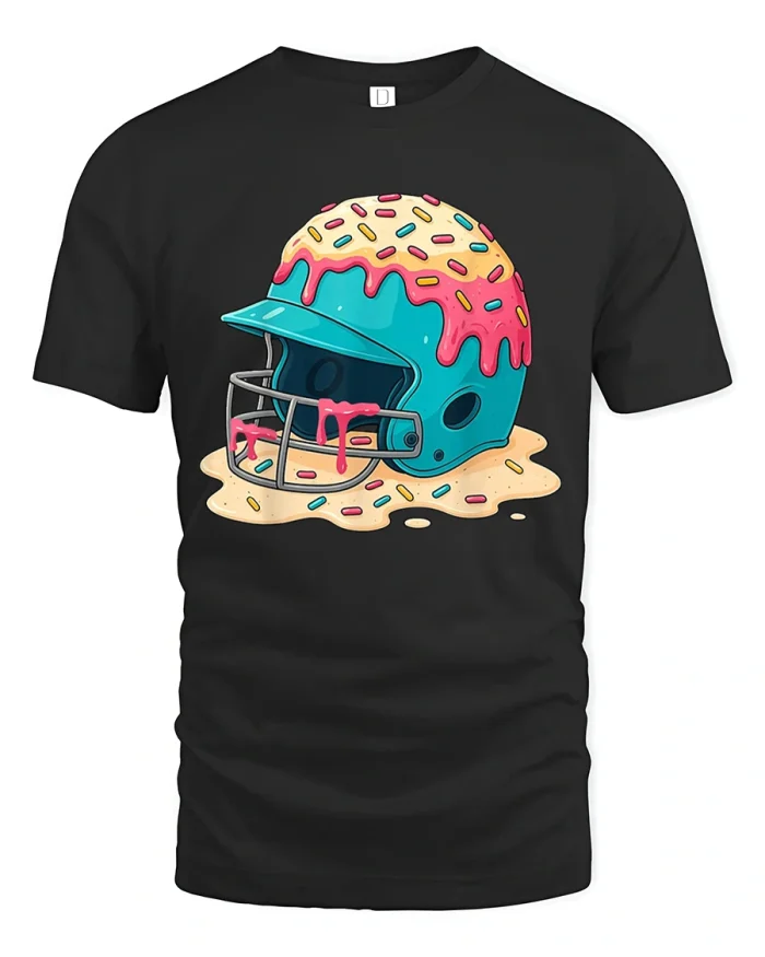 Funny Melting Ice Cream Football Helmet Tshirt Sweet Sport Art - black t-shirt on white background