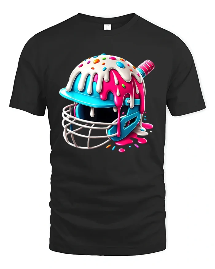 Colorful Dripping Baseball Helmet Art Tshirt Fun Sport Candy Style - black t-shirt on white background