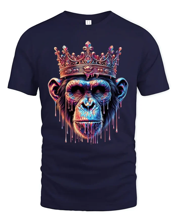 Royal Dripping Monkey King Art Tshirt Bold Street Crown Style - navy t-shirt on white background