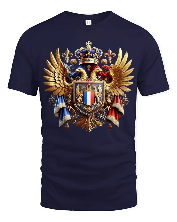 Royal Eagle Crest Heraldic Art Tee With Majestic Power - navy t-shirt on white background