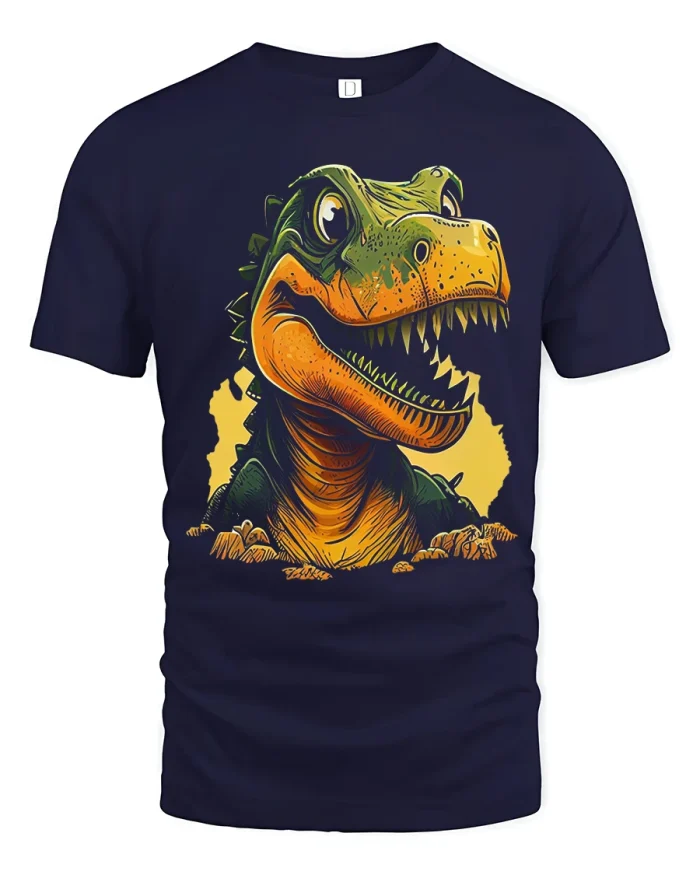 Funny Cartoon T Rex Dinosaur Graphic T Shirt With Bold Attitude - navy t-shirt on white background