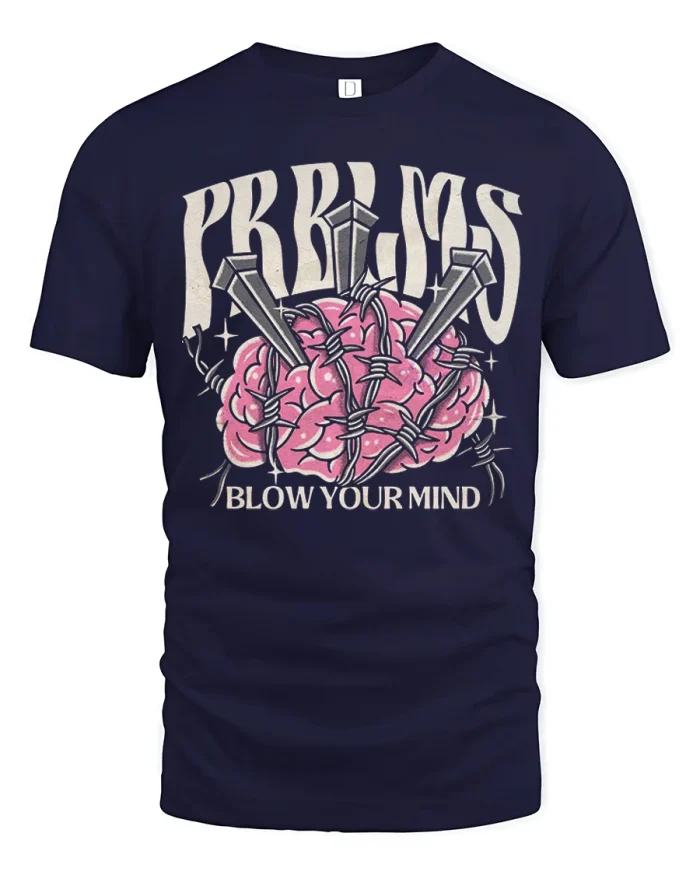 Blow Your Mind Brain Art Bold Edgy Graphic TShirt Tee Style - navy t-shirt on white background