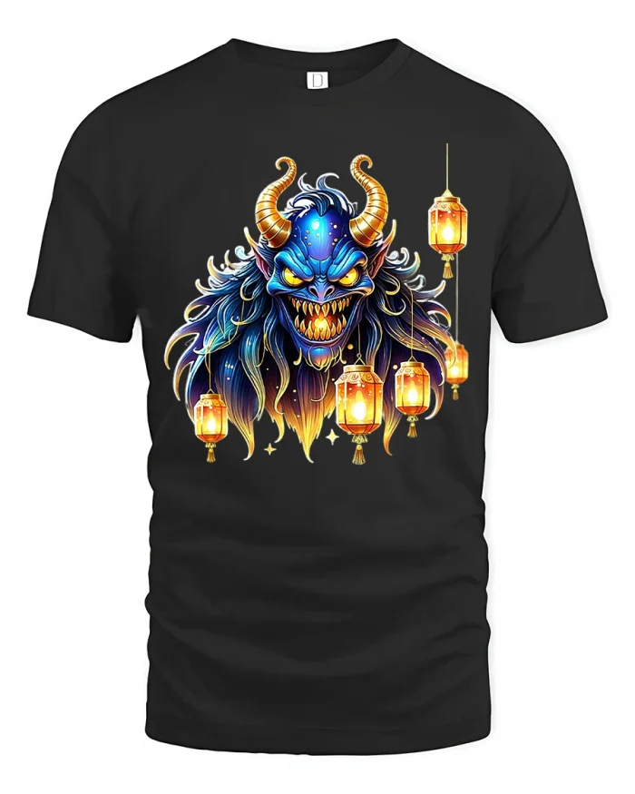 Mystic Demon Lantern Art T Shirt Dark Fantasy Graphic Tee - black t-shirt on white background
