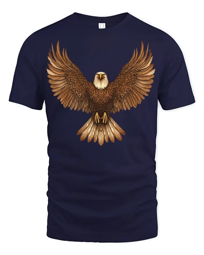 Majestic Bald Eagle Wings Spread Art T Shirt Patriotic Tee - navy t-shirt on white background