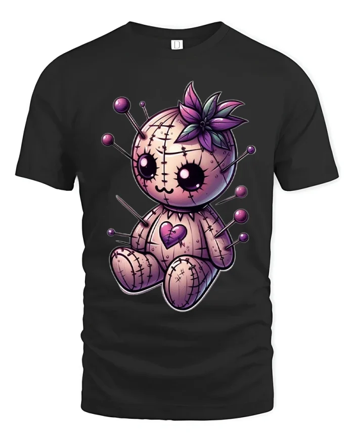 Cute Gothic Voodoo Doll Art Graphic T Shirt Tee - black t-shirt on white background