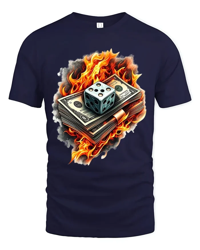 Burning Money Dice Casino Graphic Tee With Bold Cotton Feel - navy t-shirt on white background