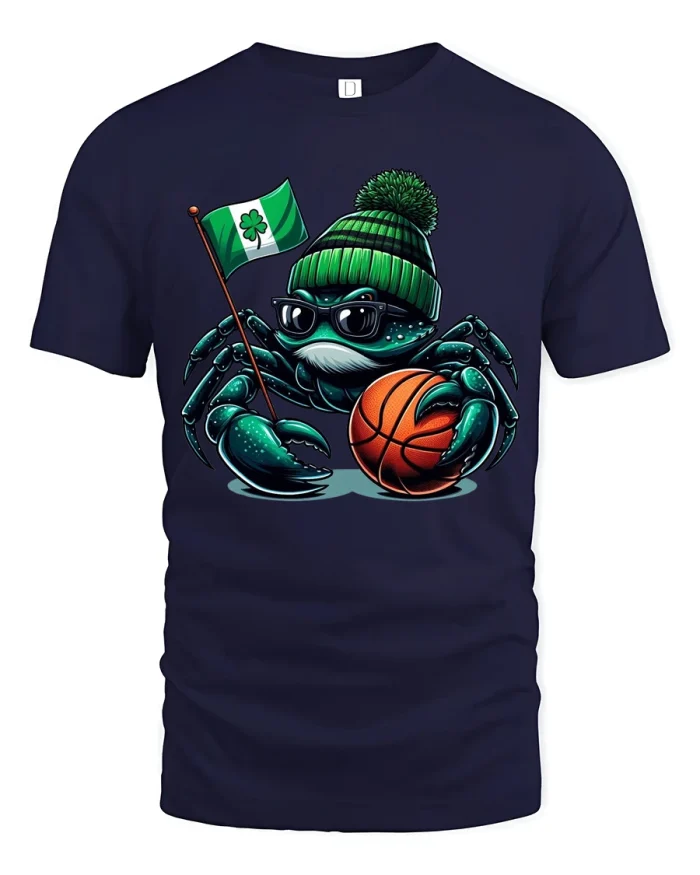 Cool Crab Basketball Cartoon Graphic Tee With Soft Cotton Feel - navy t-shirt on white background