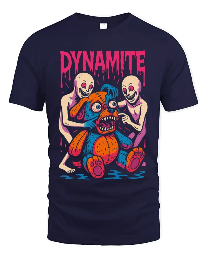 Dynamite Creepy Teddy Horror Art Graphic T Shirt - navy t-shirt on white background
