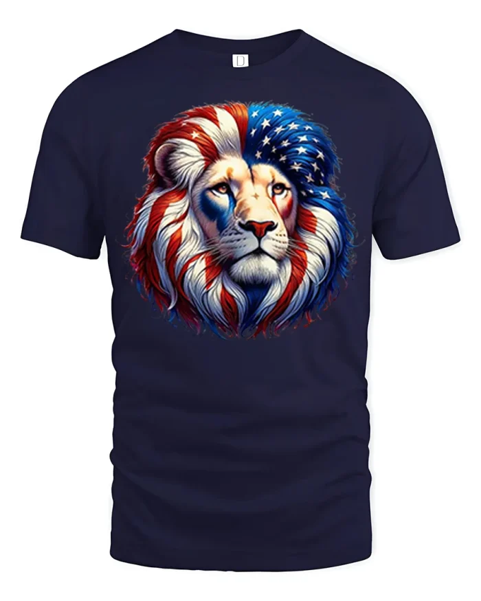 Patriotic American Lion Graphic Tee Bold Freedom Art T Shirt - navy t-shirt on white background
