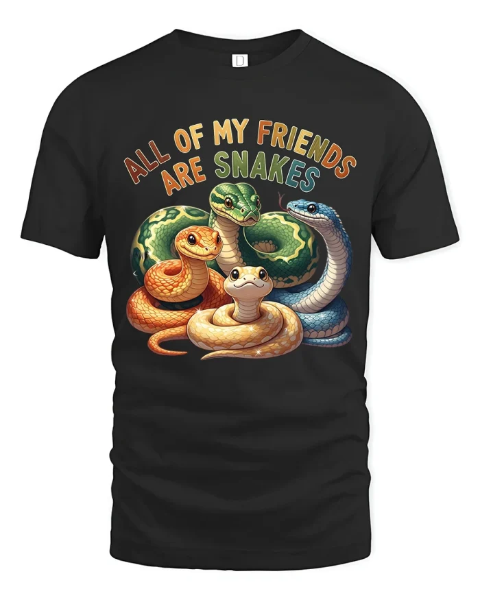All of My Friends Are Snakes Cute Funny Graphic T Shirt Tee - black t-shirt on white background