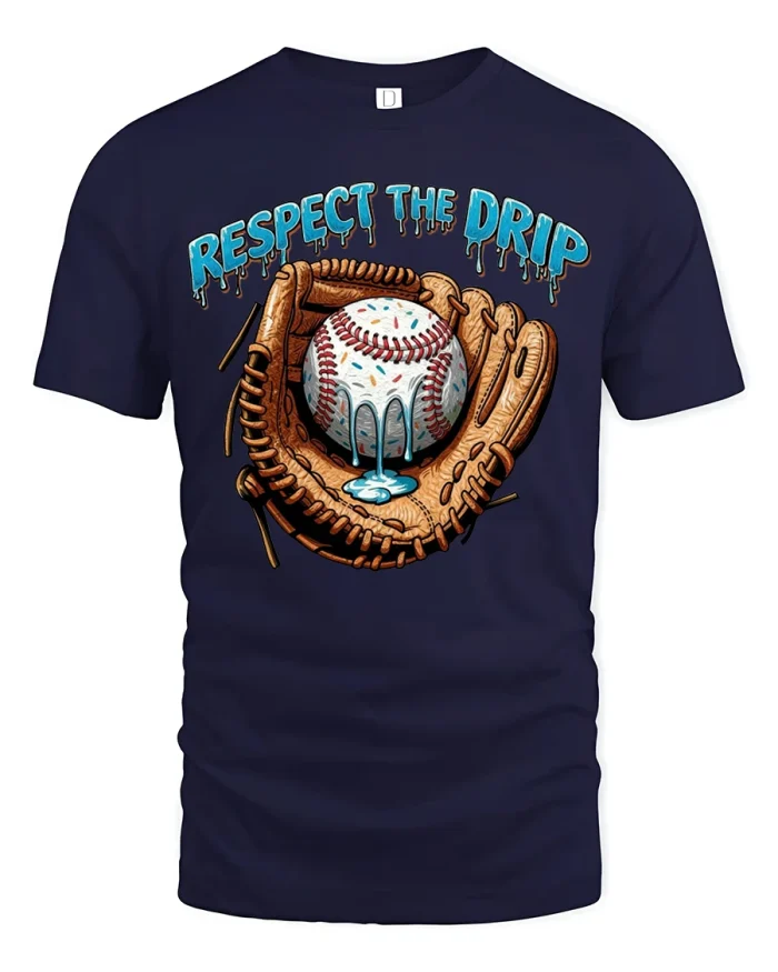 Respect The Drip Baseball Glove Ice Cream Style Graphic T Shirt Tee - navy t-shirt on white background