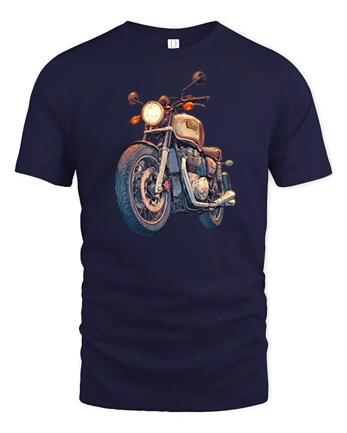 Vintage Classic Motorcycle Rider Graphic Art T Shirt Tee - navy t-shirt on white background