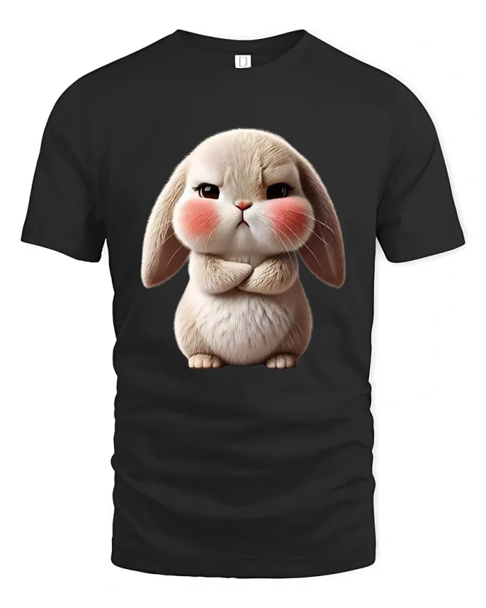 Cute Blushing Bunny Hug Life Graphic Tee Soft Cozy Style - black t-shirt on white background