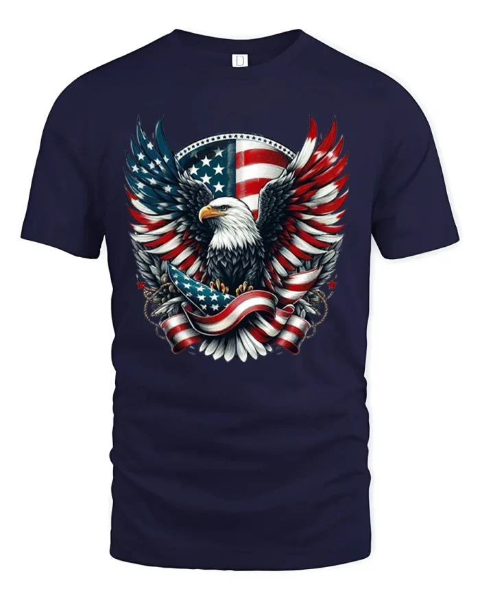 Patriotic Bald Eagle American Flag Freedom Graphic Tee - navy t-shirt on white background