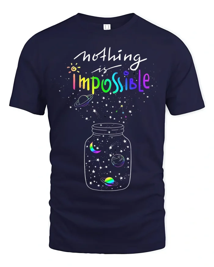 Nothing Is Impossible Inspirational Space Jar Art Graphic T Shirt - navy t-shirt on white background