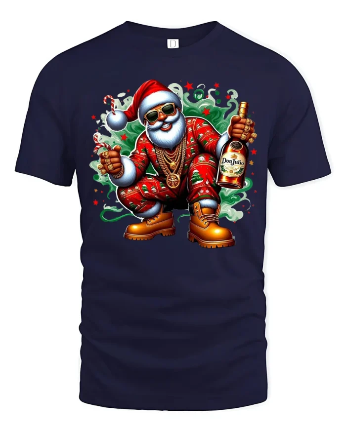 Swag Santa Claus Funny Street Style Christmas Graphic T Shirt - navy t-shirt on white background