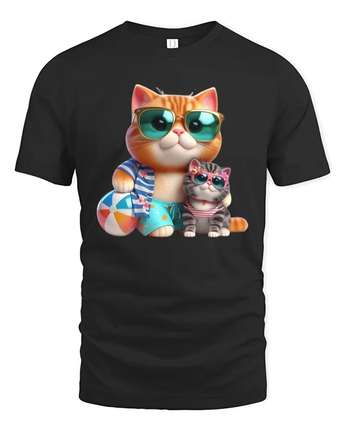 Cool Summer Cats With Sunglasses Cute Beach Graphic T Shirt - black t-shirt on white background