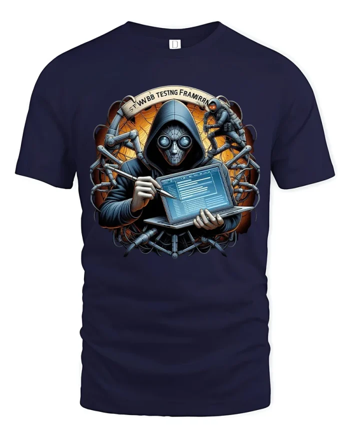 Cyber Hacker Tech Ops Hoodie Mask Laptop Coding Graphic Tee - navy t-shirt on white background