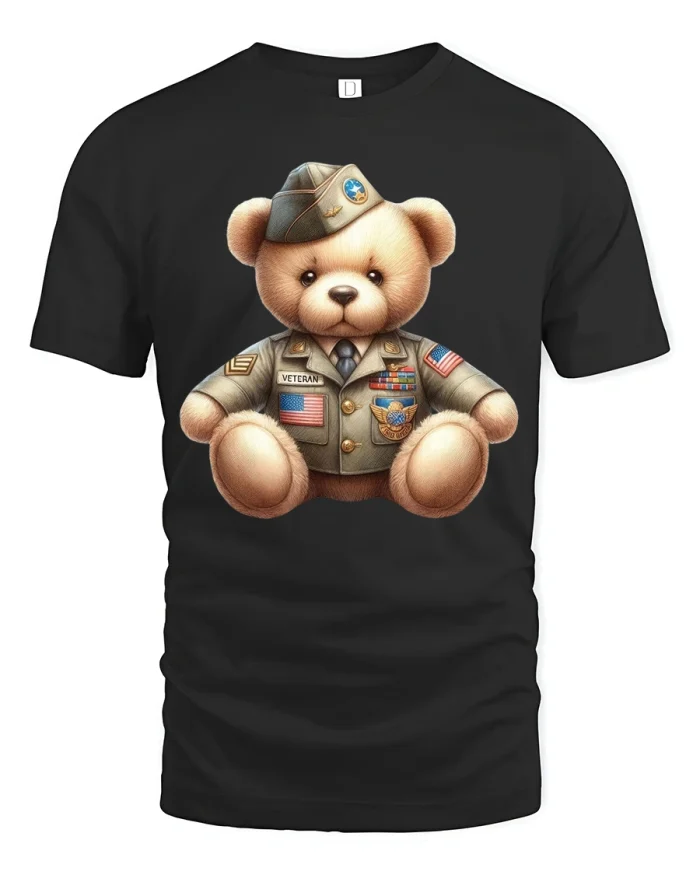 Veteran Bear Tribute Tee Cute Military Support Graphic Shirt - black t-shirt on white background