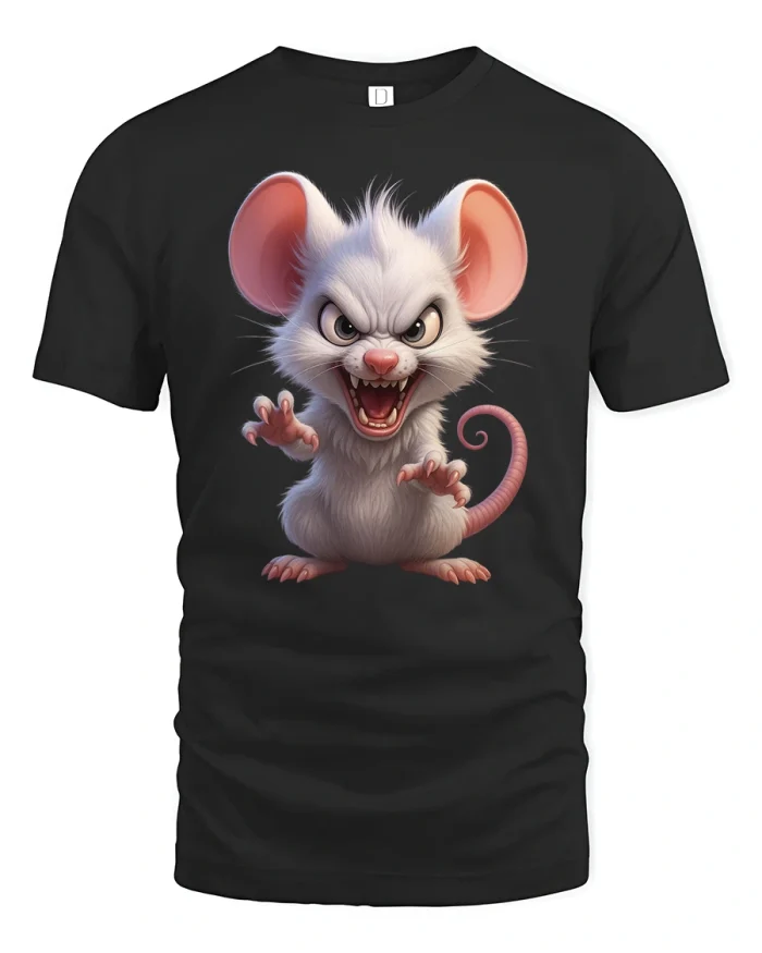 Angry Little Mouse Fierce Cute Rage Cartoon Graphic Tee - black t-shirt on white background