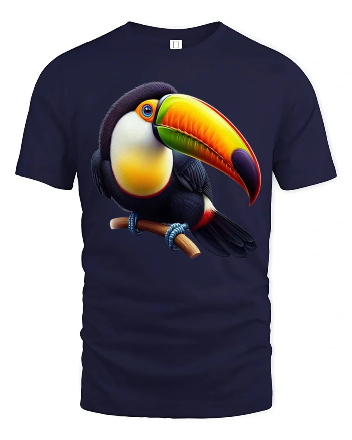 Vibrant Tropical Toucan Tee Colorful Exotic Bird Graphic Tshirt - navy t-shirt on white background