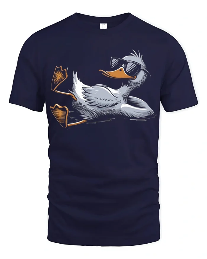 Cool Duck Tee Relaxing Sunglasses Duck Funny Graphic Tshirt - navy t-shirt on white background