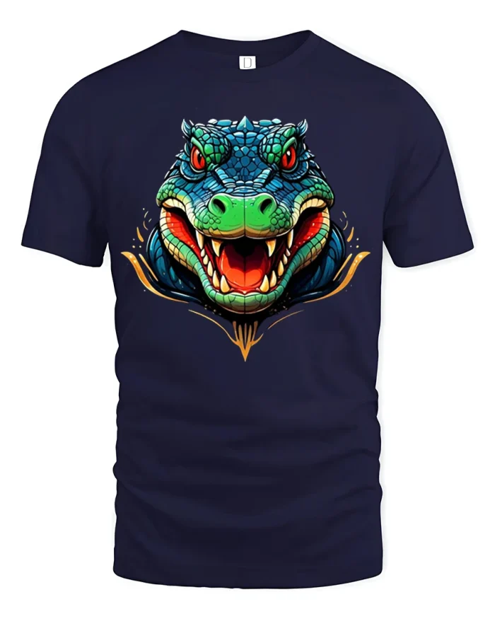 Fierce Dino Head Tee Bold Roaring Dinosaur Graphic Tshirt - navy t-shirt on white background