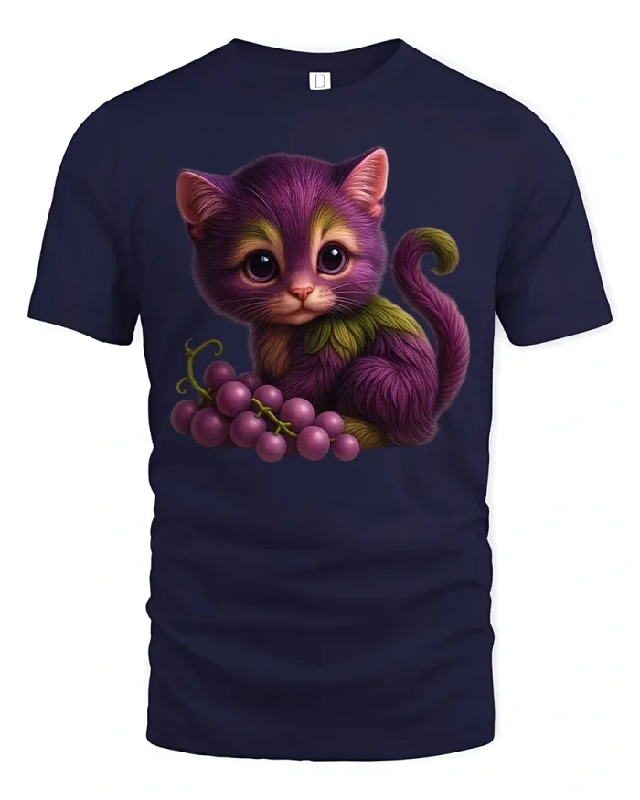 Cute Grape Kitten Adorable Purple Cat Fun Art Graphic Tee - navy t-shirt on white background