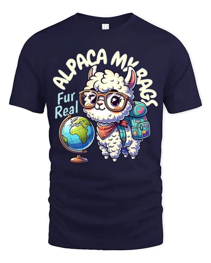 Alpaca My Bags Cute Traveling Alpaca Funny Adventure Tee - navy t-shirt on white background