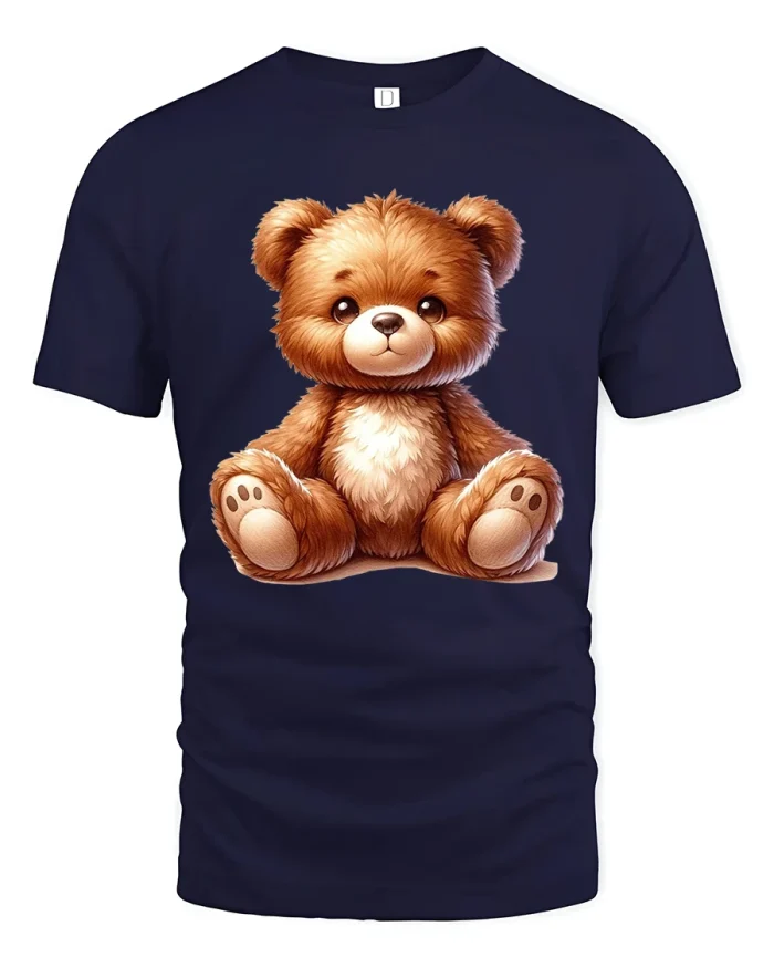 Cute Fluffy Teddy Bear Tee in Adorable Soft Cartoon Style - navy t-shirt on white background