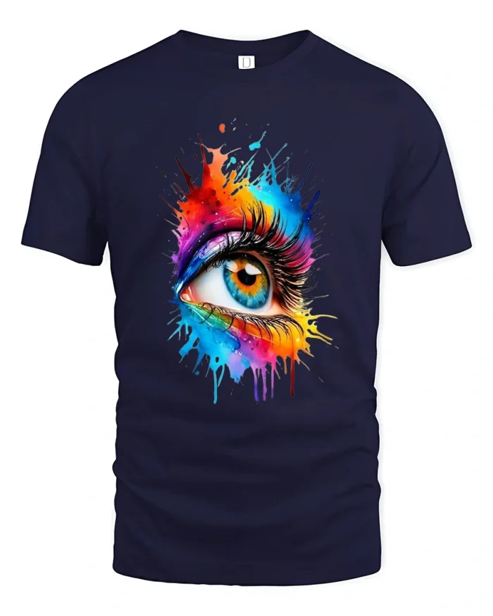 Color Splash Eye Art Graphic Abstract Rainbow Paint Tee - navy t-shirt on white background