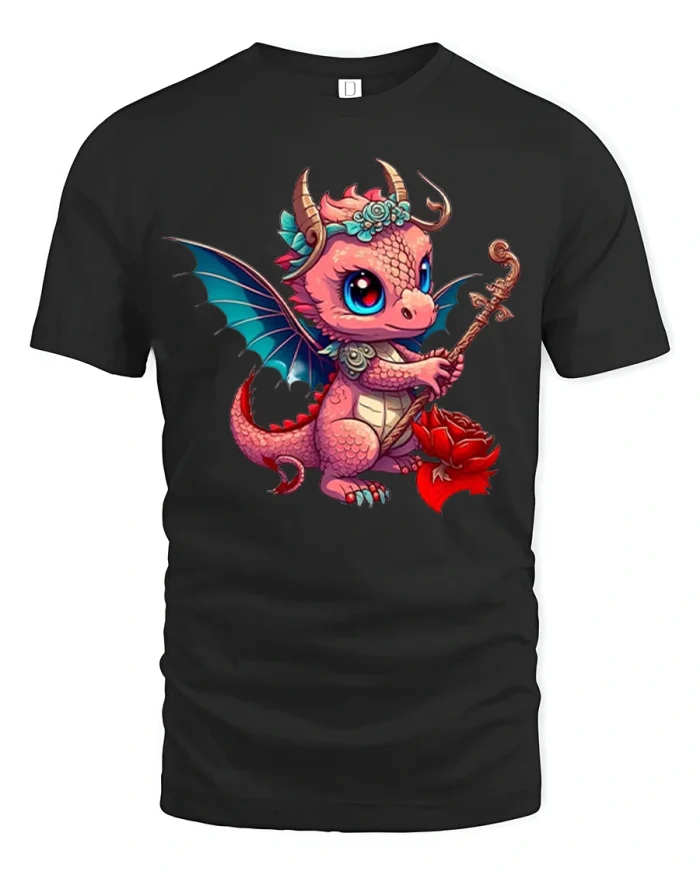 Cute Baby Dragon Fantasy Graphic T Shirt With Magical Charm - black t-shirt on white background