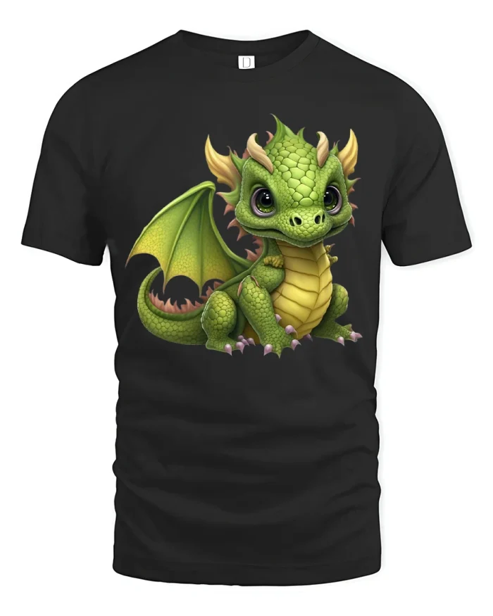 Cute Baby Dragon Fantasy Graphic T Shirt With Magical Style - black t-shirt on white background