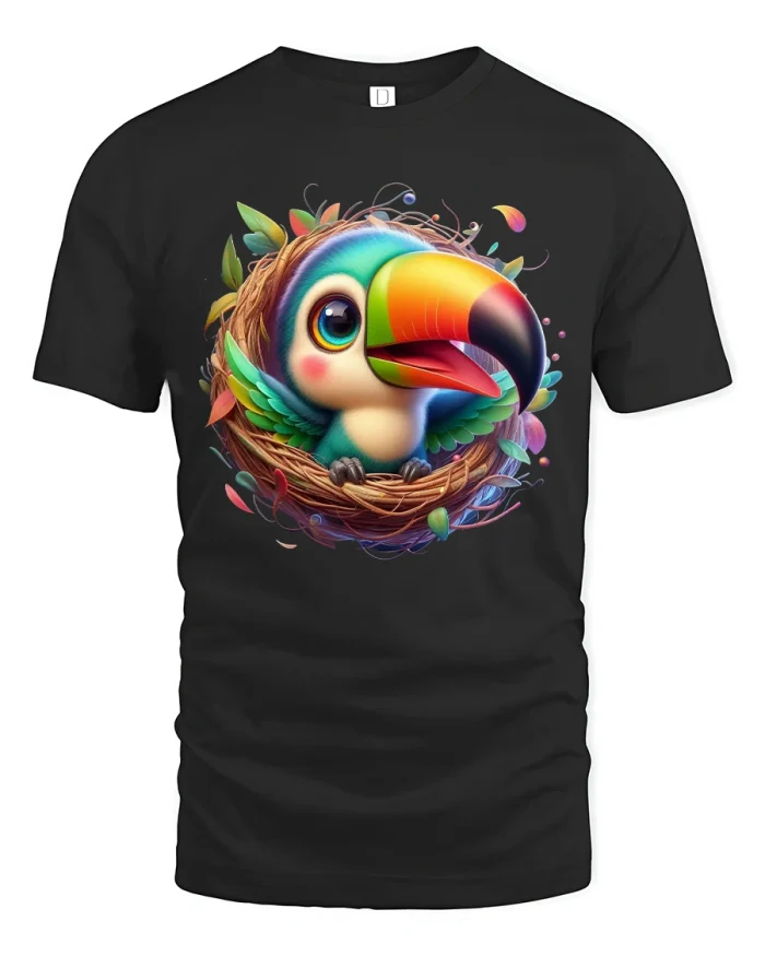 Cute Colorful Toucan Bird Graphic T Shirt With Tropical Art - black t-shirt on white background