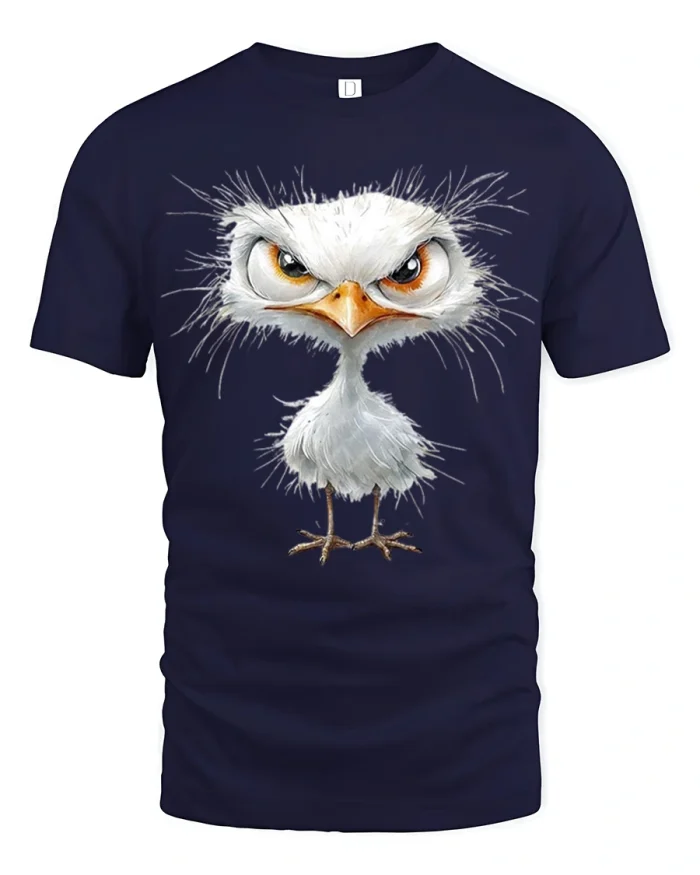 Funny Angry Bird Cartoon Graphic T Shirt With Attitude Style - navy t-shirt on white background
