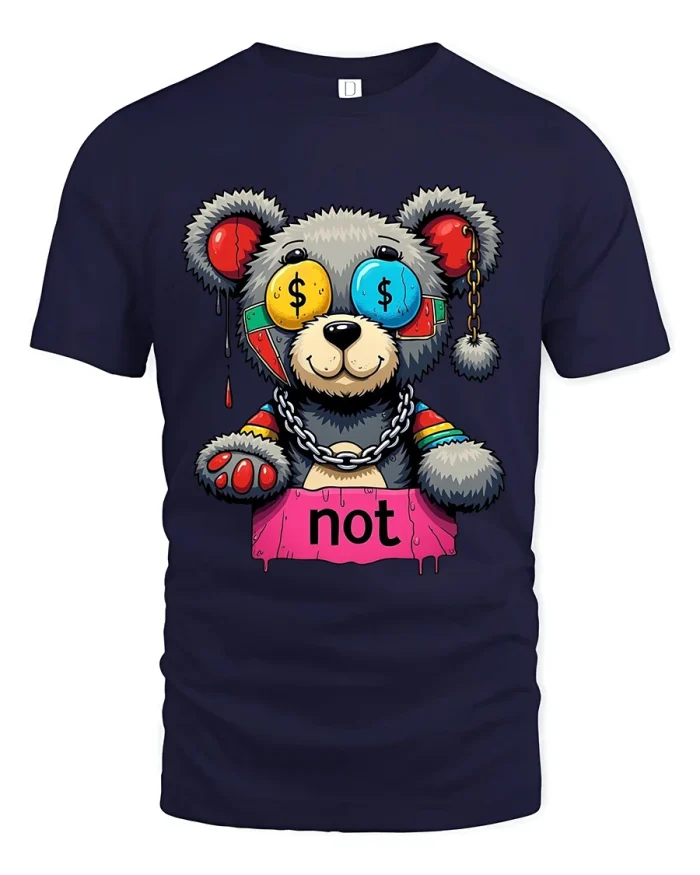 Funny Money Bear Cartoon Graphic T Shirt With Street Style - navy t-shirt on white background