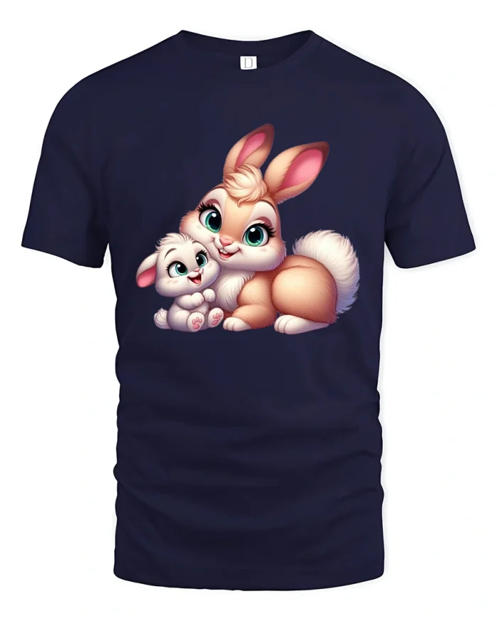 Cute Bunny Mom And Baby Illustration Graphic T Shirt With Love - navy t-shirt on white background