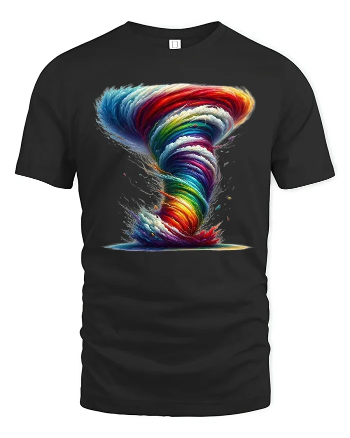 Colorful Abstract Tornado Art Graphic T Shirt Tee Design - black t-shirt on white background