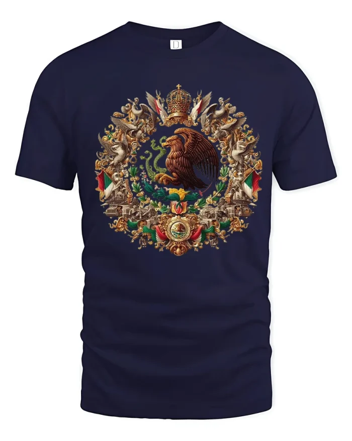 Regal Mexican Eagle Emblem Ornate Art Graphic T Shirt Tee - navy t-shirt on white background